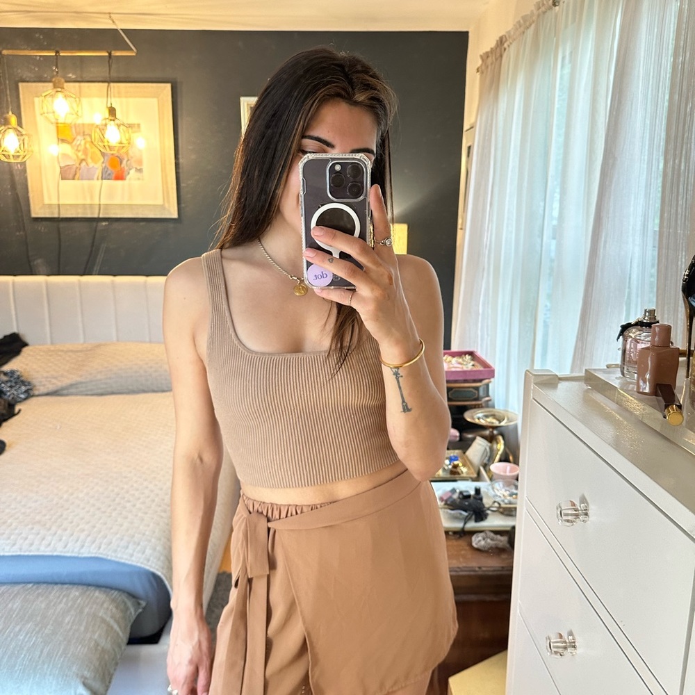 Tan tie front skort - Picture 2 of 2